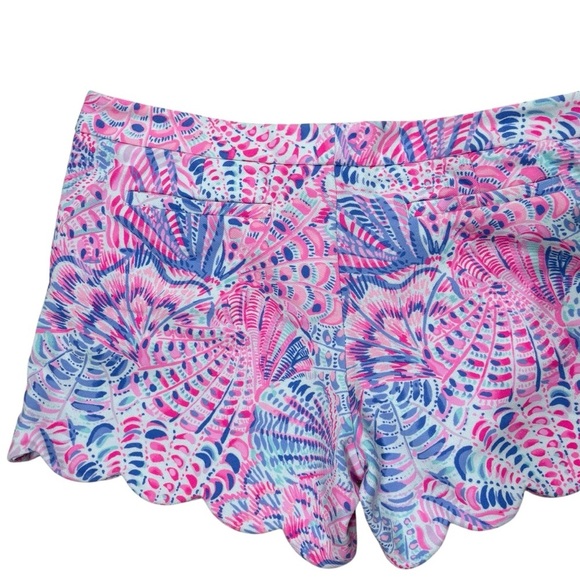 Lilly Pulitzer Buttercup Knit Scalloped Hem Shorts Raz Berry Sea You Soon Sz 14 - Picture 5 of 8
